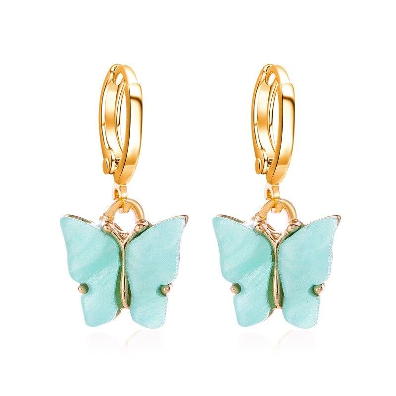 Colorful Acrylic Butterfly Pendant Women Hoop Earrings Trendy Alloy Circle Chic Girl Birthday Party Jewelry Brincos