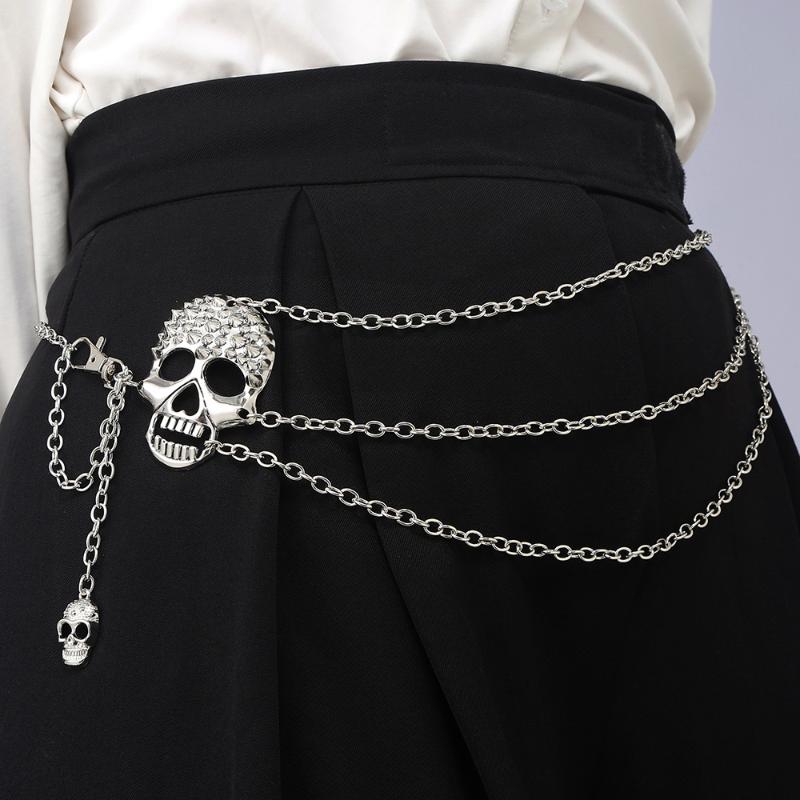 Punk Rock Metal Layered Chain Unisex Waist Key Chain For Jeans Hip-Hop Pants Fashionable Belt Chain Jewelry