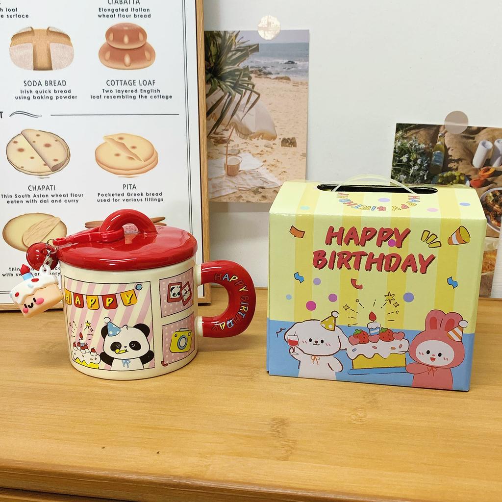 Cute Mug with Lid Creative Ceramic Cup for Women New High Looking Couple Water Cup for Girls Giving Birthday Gifts