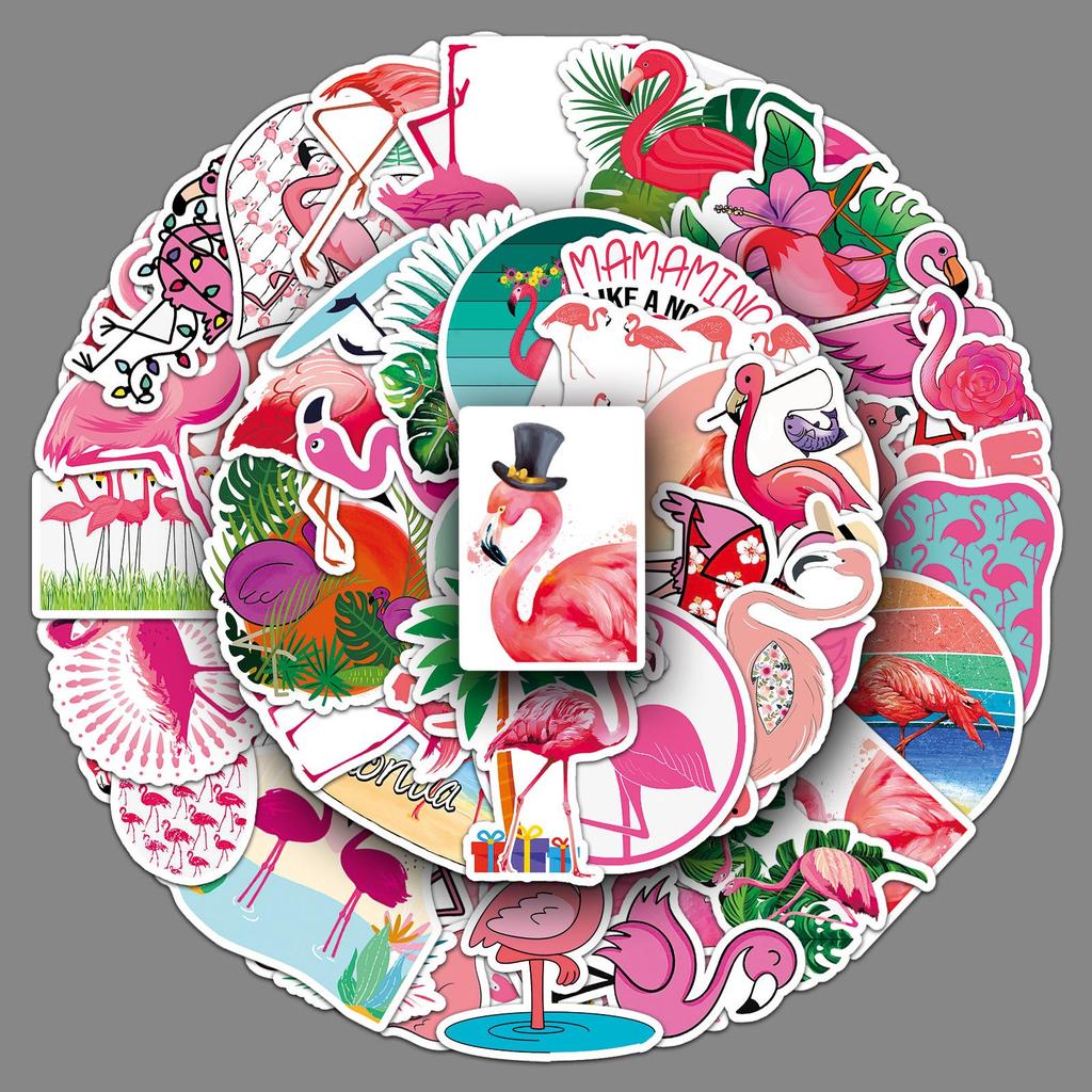50 Flamingo Graffiti Cartoon Animal Stickers for DIY: Suitcases, Phones, Water Cups, Cars