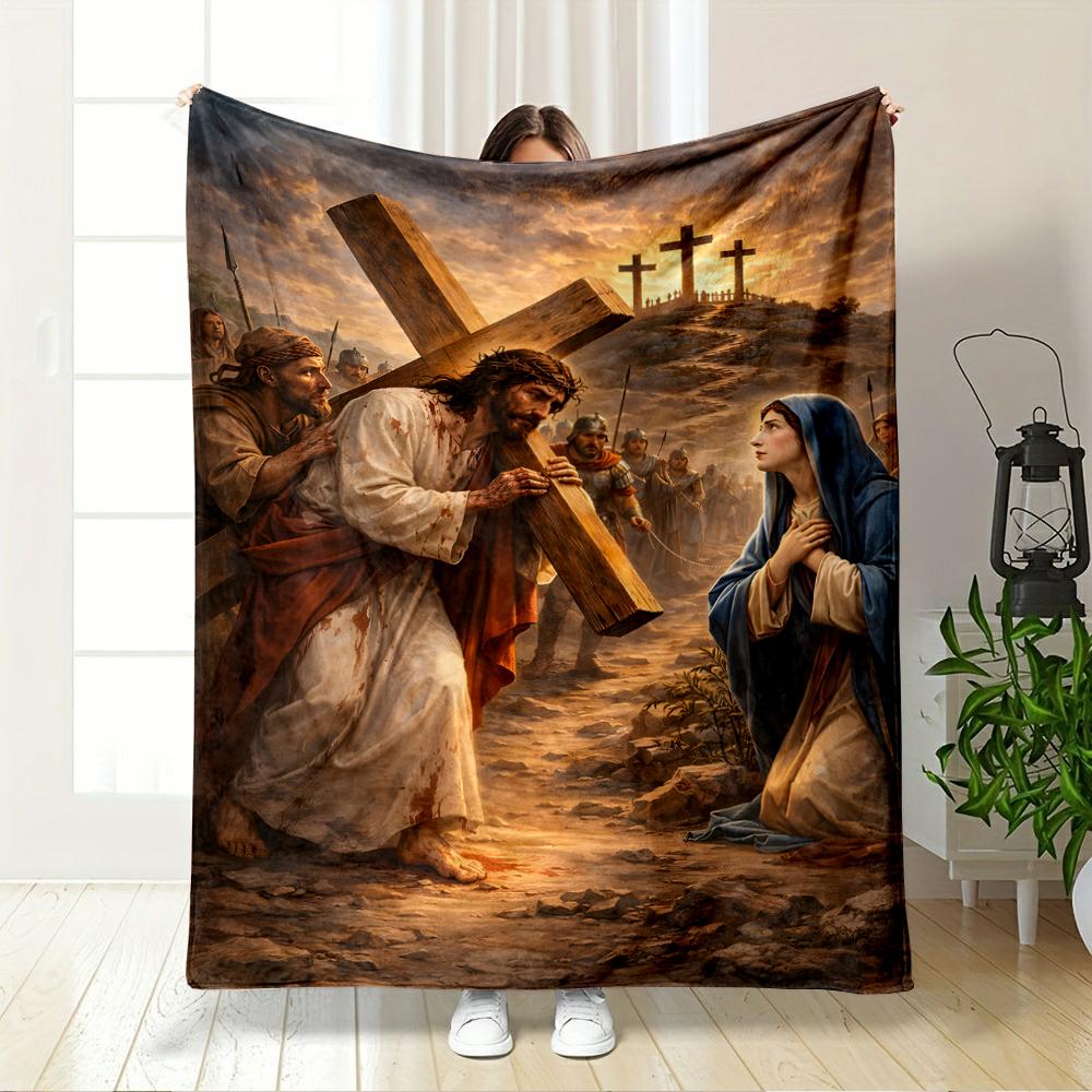 "Biblical Scene of Jesus Carrying the Cross"Flannel Blanket for Bedroom, Living Room, Sofa, and Nap
