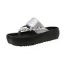Rhinestone Thick-bottomed Cool Slippers Women's 2025 Summer New Muffin Comfortable Height Increase Toe Wear Fashionable One-word Slippers