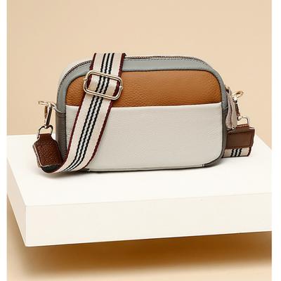 New Women's Genuine Leather Minimalist Korean Color Blocking Mini Square Camera Bag - Multifunctional Shoulder/Crossbody Commuter