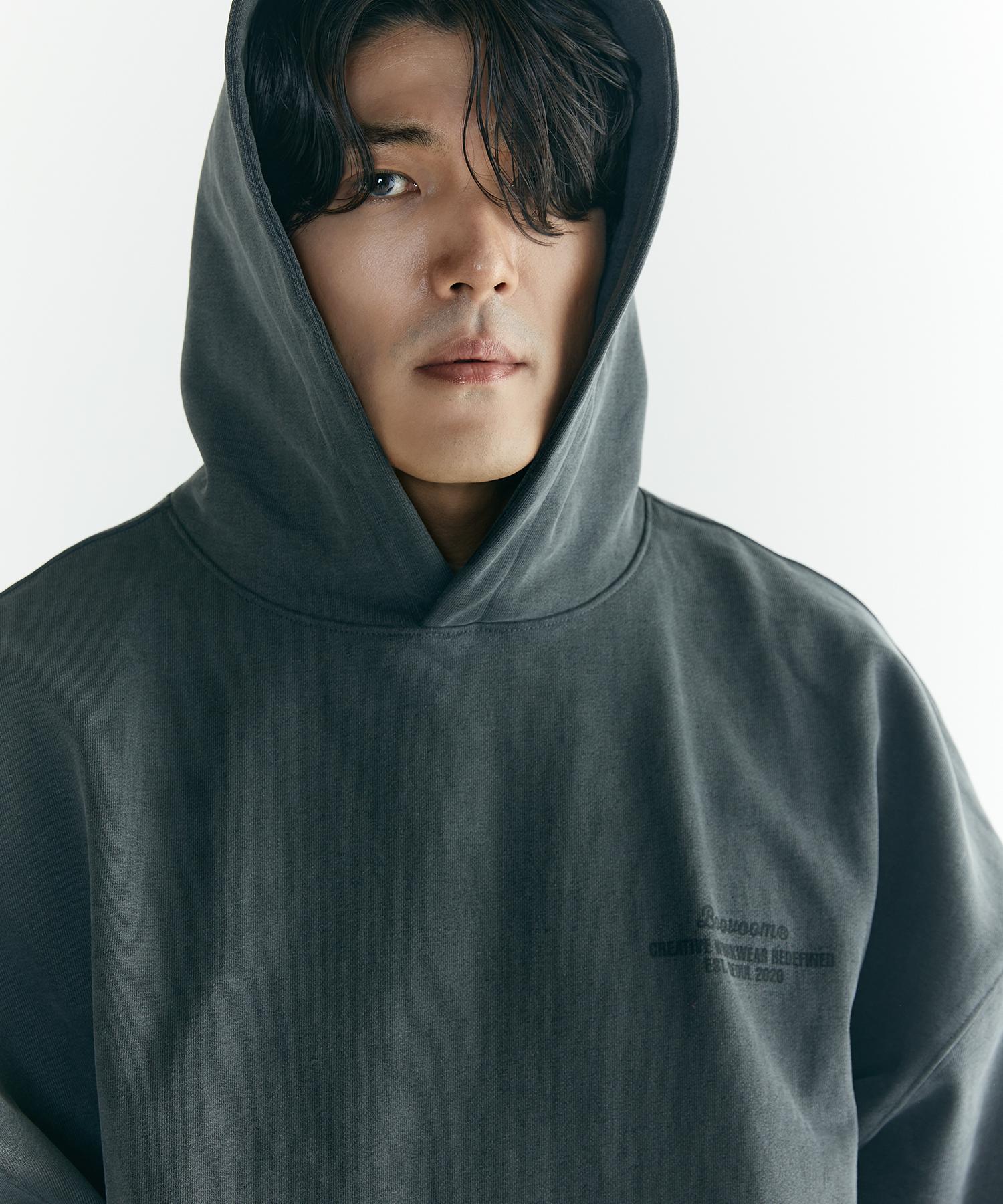 Buboom [Big Size] Stamp Oversized Heavy Pigment Hoodie Charcoal 2_Xxl(115~125)