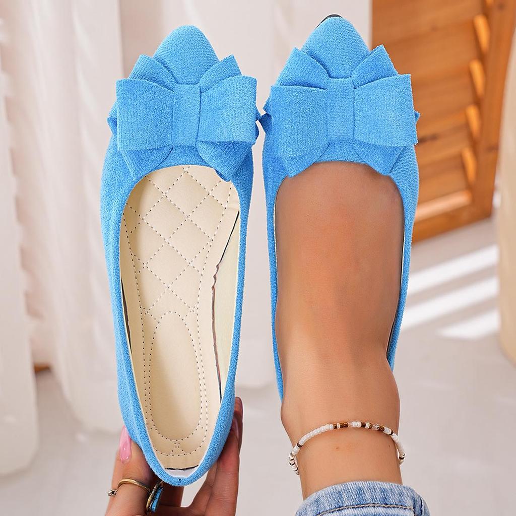 Women's Bowknot Pointed Flat Shoes - Fashionable, Large Size, Shallow Mouth, Perfect for Work or Weddings (2023)