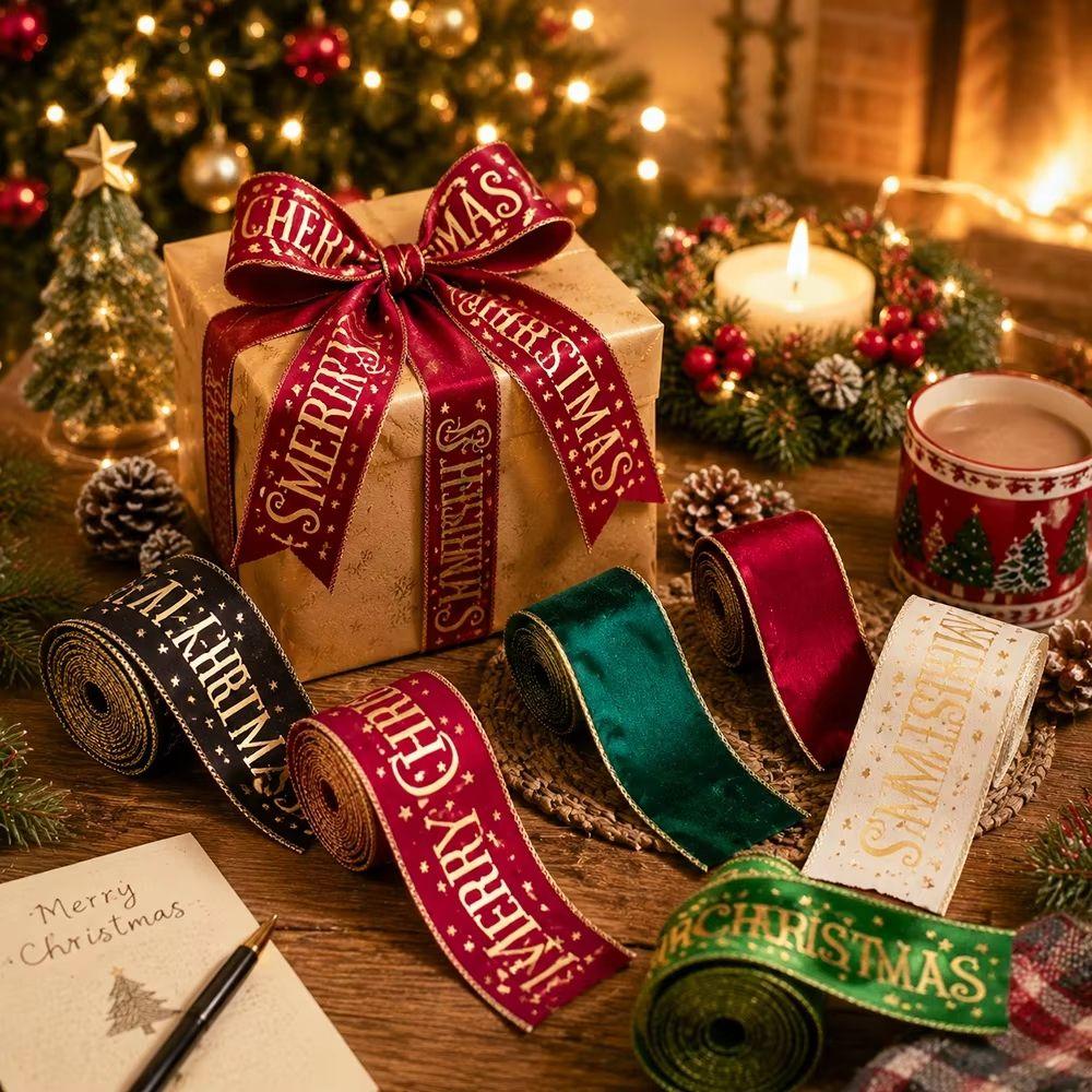 Fabric Trim Christmas Wrapping Ribbon Merry Christmas Snowflakes Pattern Ribbon Bow Making