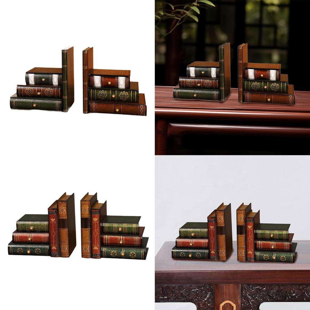 2x Faux Book Ornament Bookends with Drawers European Style Organizer Book Holders for Desktop Bookshelf Living Room Cafe School