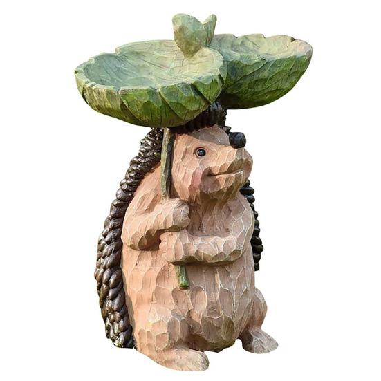 Resin Birdbath Wild Bird Feeder Cute Dog Hedgehog Garden Ornament Outside Sculpture Bases Decor for Nature Lover Yard Garden