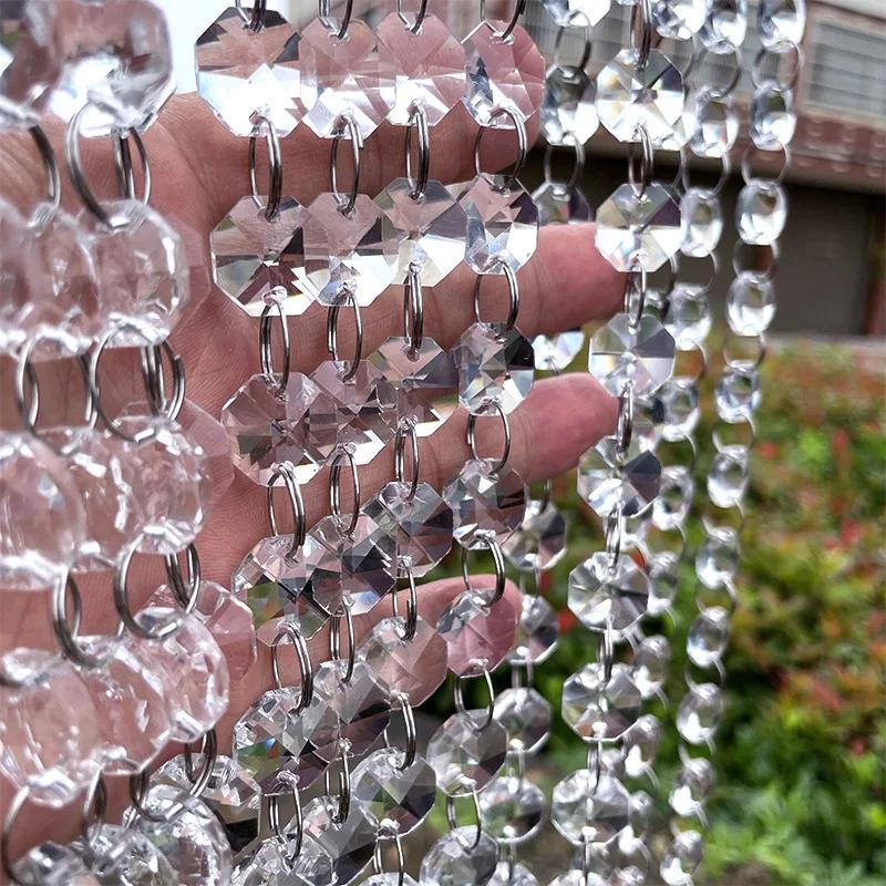 Long Octagon Beads With Silver Rings Hooks Crystal Chandelier Chain Garland For Transparent Crystal Beaded Curtain