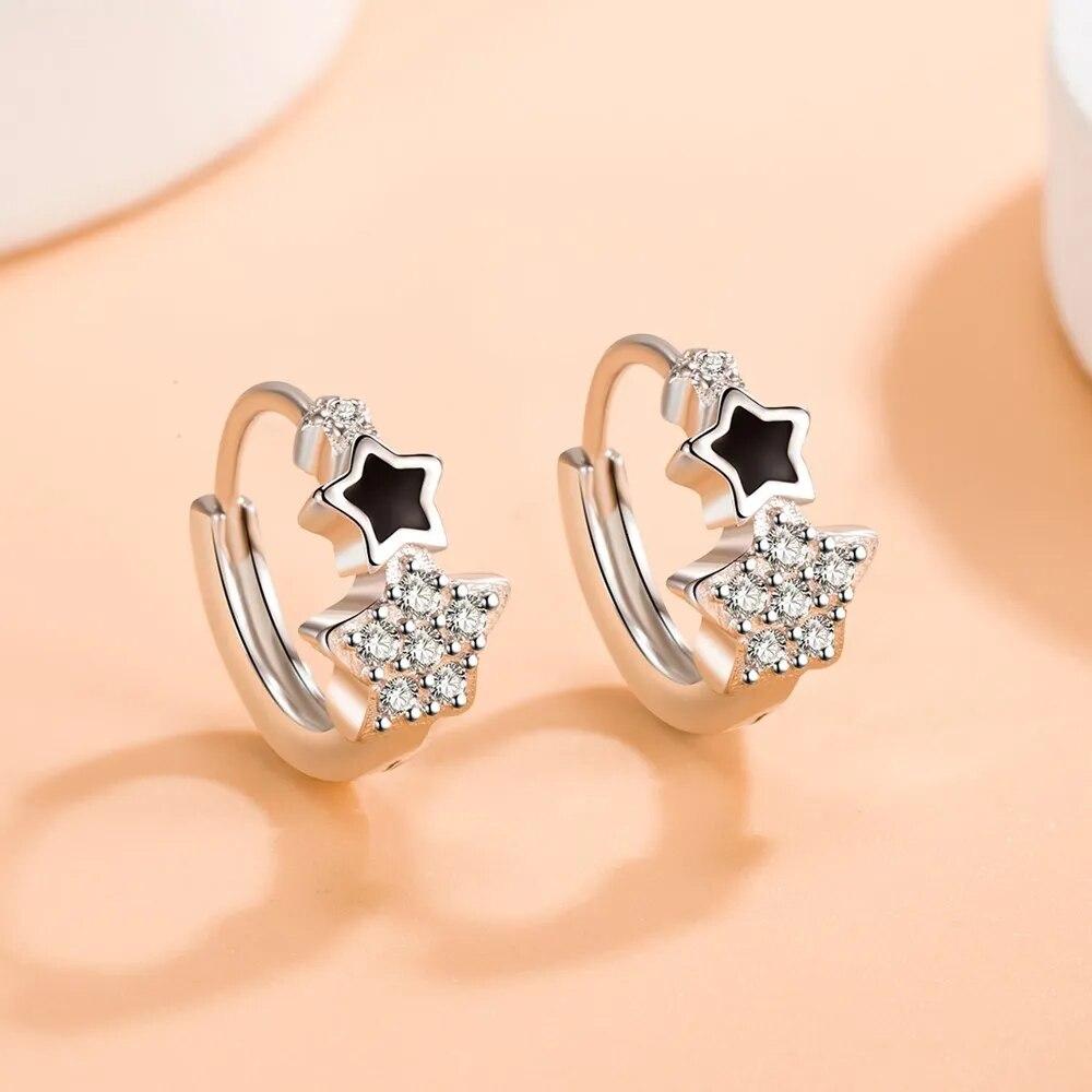 

Серьги из стерлингового серебра 925 пробы, новые женские модные украшения, высокое качество, кристалл циркона, простые эпоксидные черные серьги с пятиконечной звездой