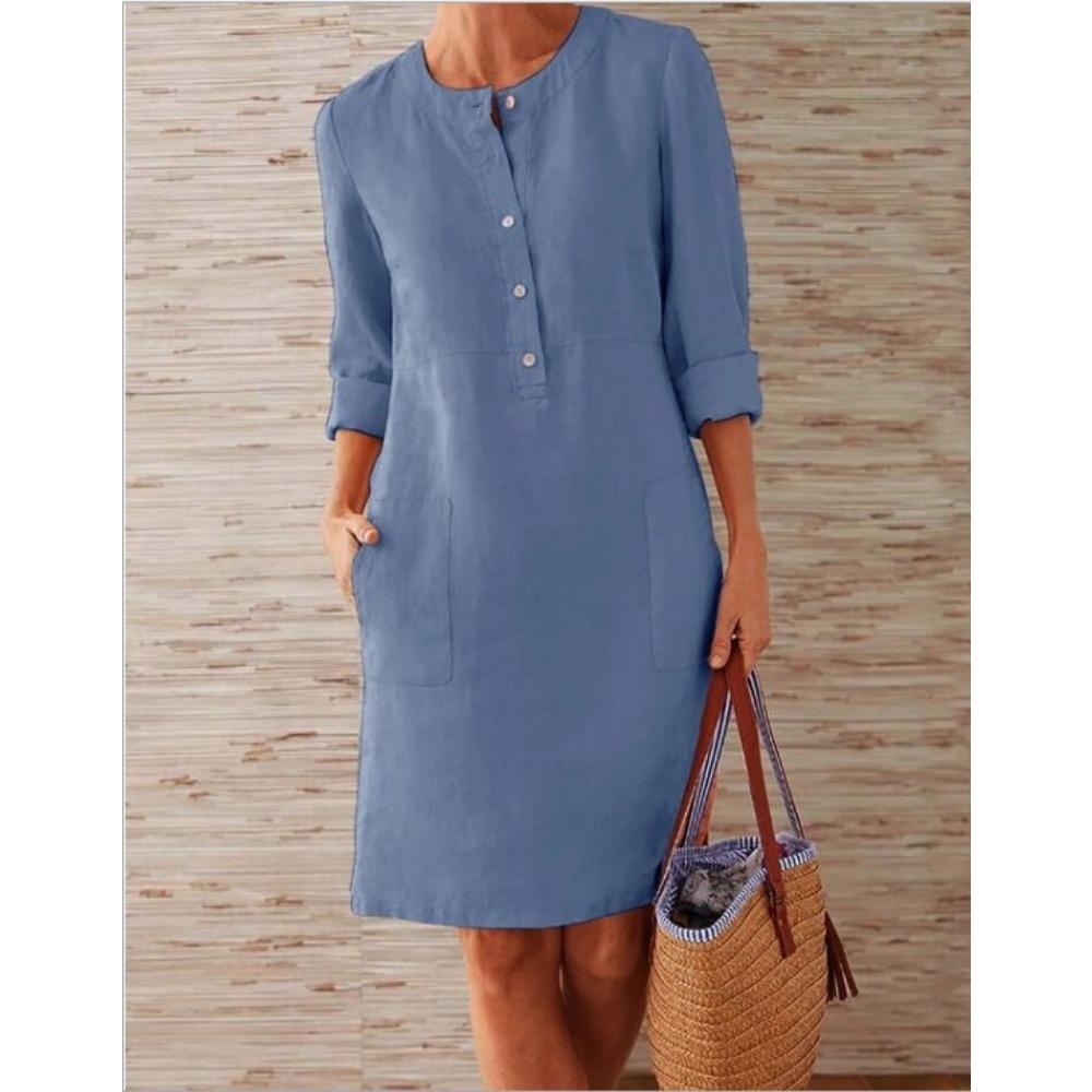 Rochie de primăvară cu mâneci lungi și gât rotund pentru femei plinuțe