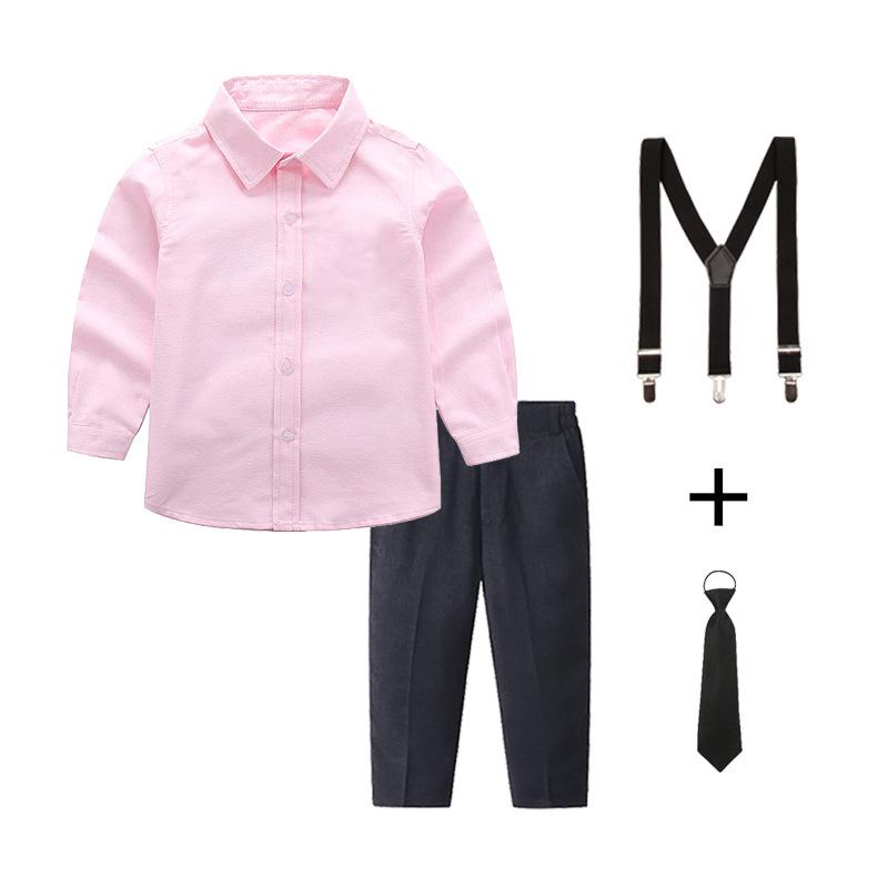 Boys' White and Blue Long-Sleeved Shirt & Black Long Pants Set Performance Costume