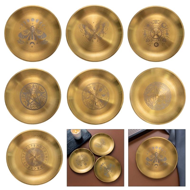 Decors Ritual Plate Dish Flat Tray Burning Candle Holder Offering Fruit Tray Metal Jewelry Plate Food Dish