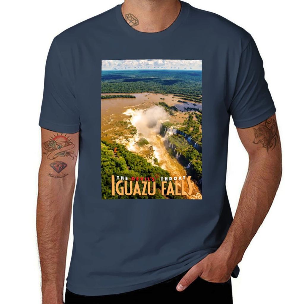 Iguazu Falls Travel Poster Tshirt Classic Print Short Sleeve Shirt Tshirt