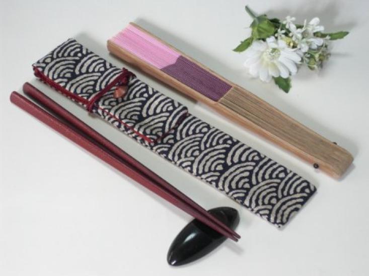 Handmade Workshop FUJITA Folding Fan Case with Seigaiha Pattern in Also great as a chopstick Folding Fan Folding Fan Chopstick Japanese Japanese Style