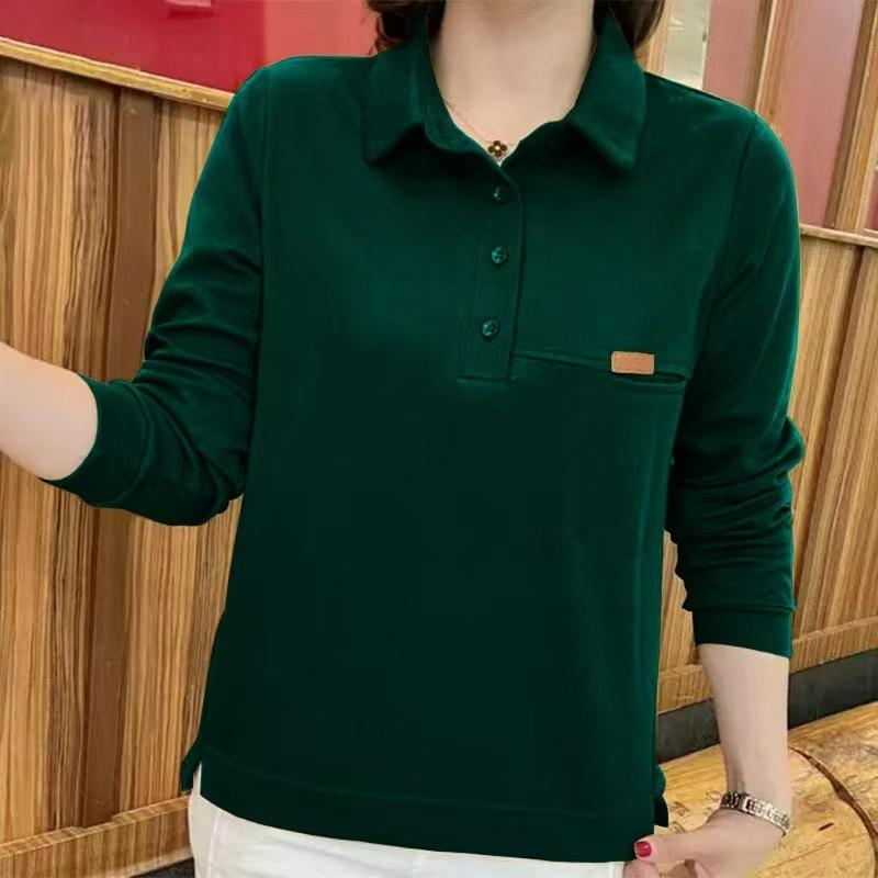 Revers-Pullover Damen Frühling und Herbst Locker Bauch bedeckend Langarmbluse Damen Freizeit Alleskönner Herbstkleidung