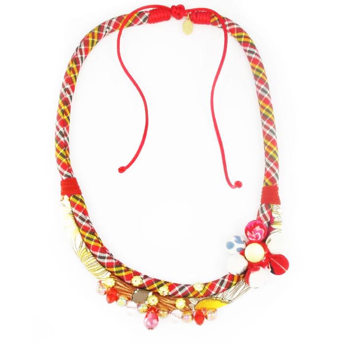 Les Trésors De Lily [R4268] - Collier artisanal 'Mistinguette' rouge (fleur) - 40 mm