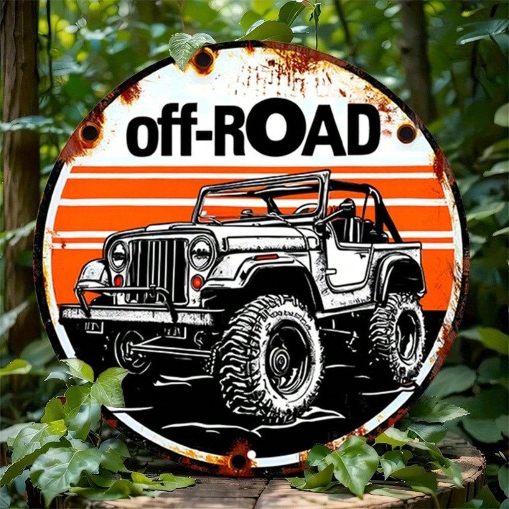 Metal Poster Wall Art Retro SUV Vintage Round Garage Decor