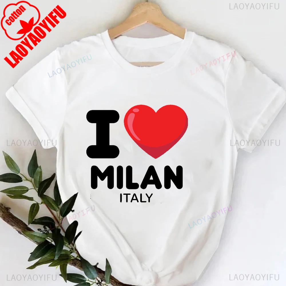 MILANO ITALIEN Buchstabenaufdruck Rundhals-T-Shirt Lässiges Kurzarm-T-Shirt für Frühling & Sommer Damenbekleidung Valentinstag