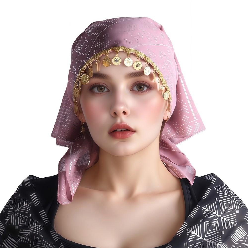Floral Print Golden Beaded Hijab Breathable Elegant Turban Hat Fashion Triangle Headscarf Eid Gift