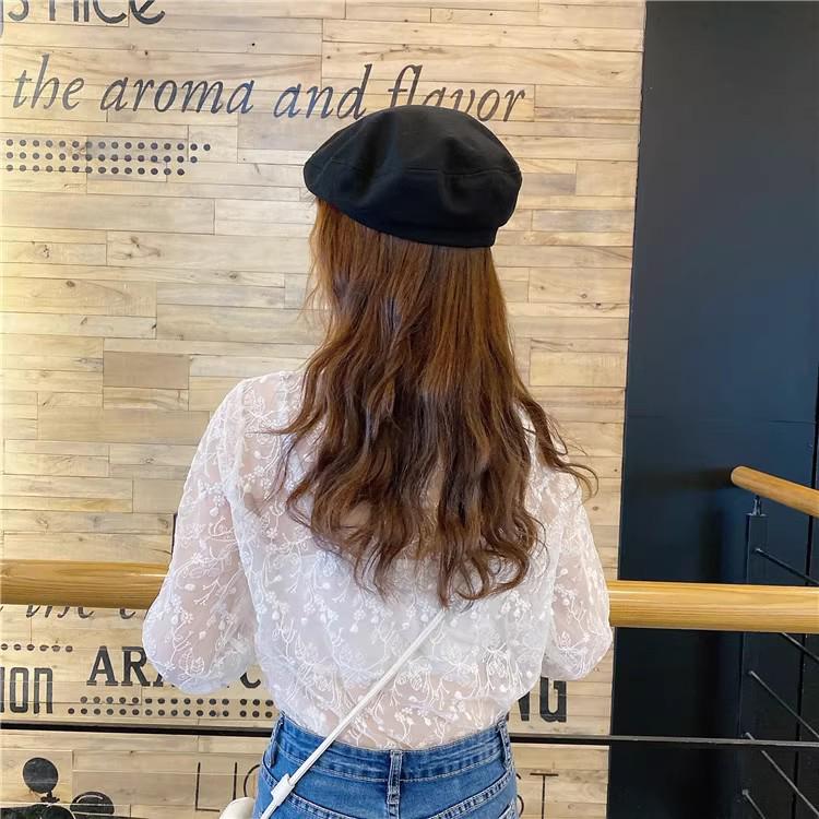A/W 2026 Women's Stylish Mesh Lace Shirt with Bell Sleeves and Half-High Collar