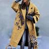 2025 European American Style Women Long Woolen Coat Autumn Winter Printed Fashion