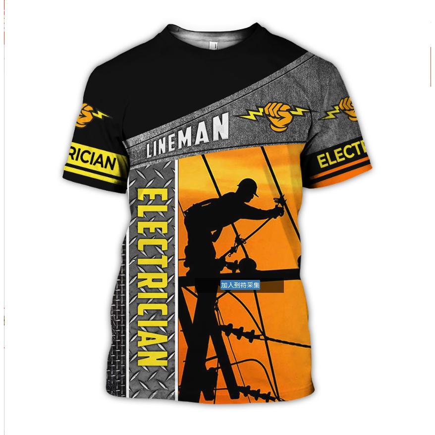 Fashion 3D Print T Shirt For Men Electrician Uniform Leisure O-neck Oversized T-shirt Vintage Hip Hop Harajuku Short Sleeve Tops