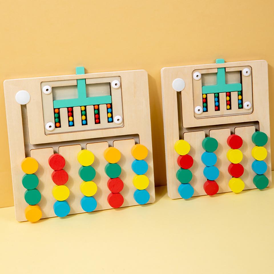 Montessori Learning Slide Puzzle Toys Color Matching Logic Game Busy Board Preschool Educational Wooden Toys for Toddlers Kids