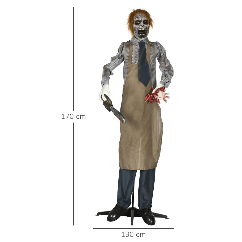 5.5ft Life Size Halloween Animatronic Standing Chainsaw Killer, with Light Up Eyes, Sound Activated Moving Body, Scary Halloween Decorations