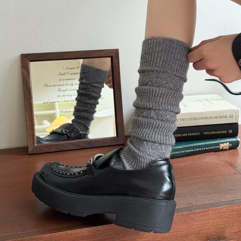 Slimming Thickened Wool Pile Socks with Diamond-patterned Texture for Women, Long and Versatile Calf Socks, Solid Color School Style Long Leg Socks