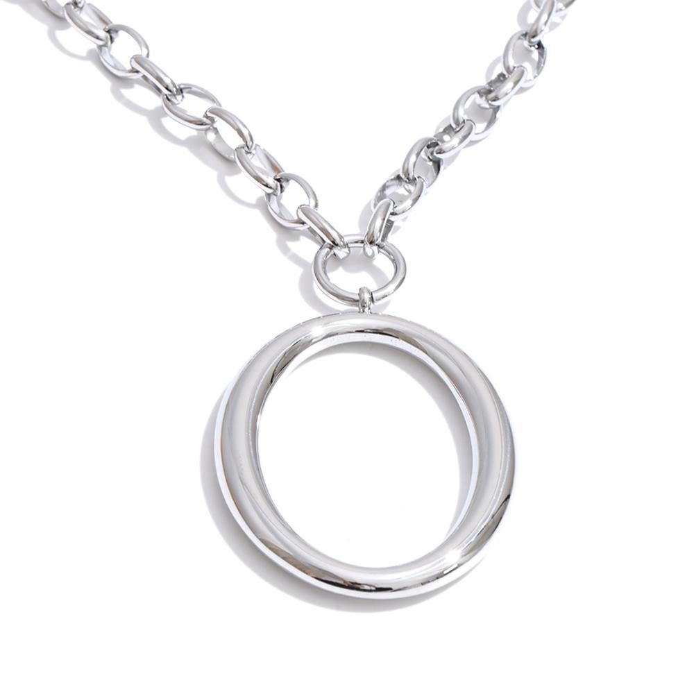 Yhpup Stainless Steel Round Hollow Geometric Pendant Necklace Gold Platinum PVD Plated Stylish Distinctive Jewelry Waterproof