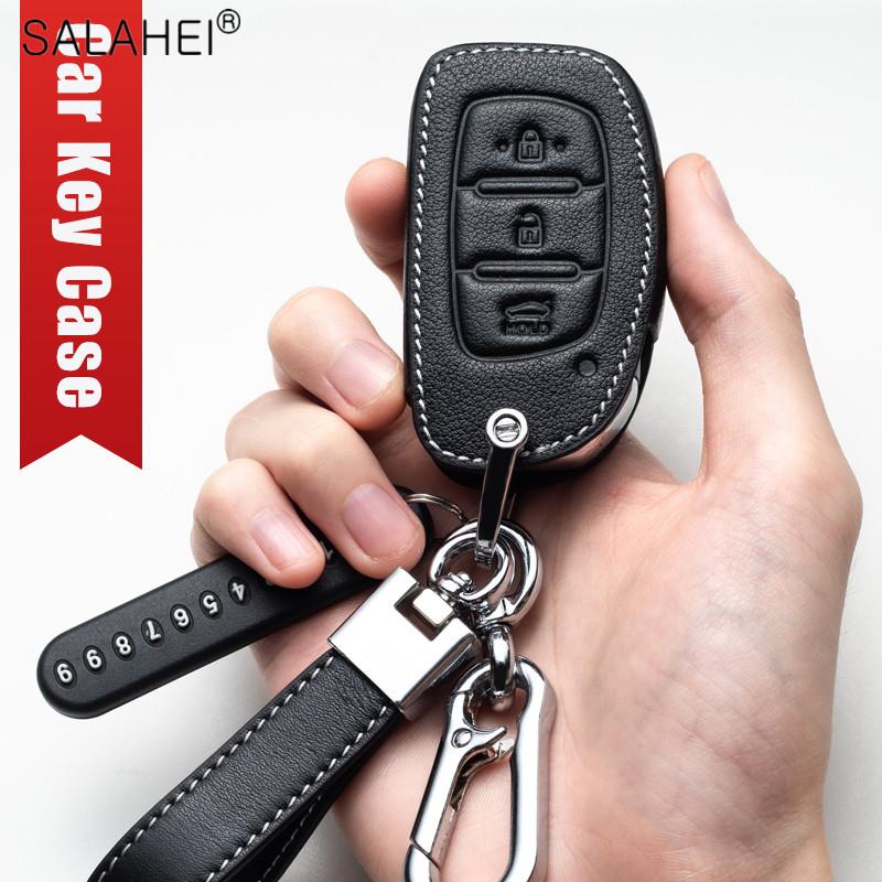Leather Car Smart Key Cover Case Holder Protection For Hyundai Tucson Mistra Ix25 Ix35 I20 I30 I40 Hb20 Tm