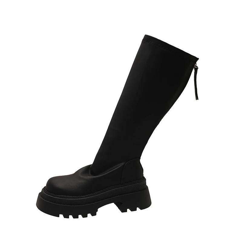 

2024 Высококачественная обувь для женщин, женские ботинки на молнии, зимние, с круглым носком, на высокой платформе, на толстом каблуке, модные ботинки 36 чёрный