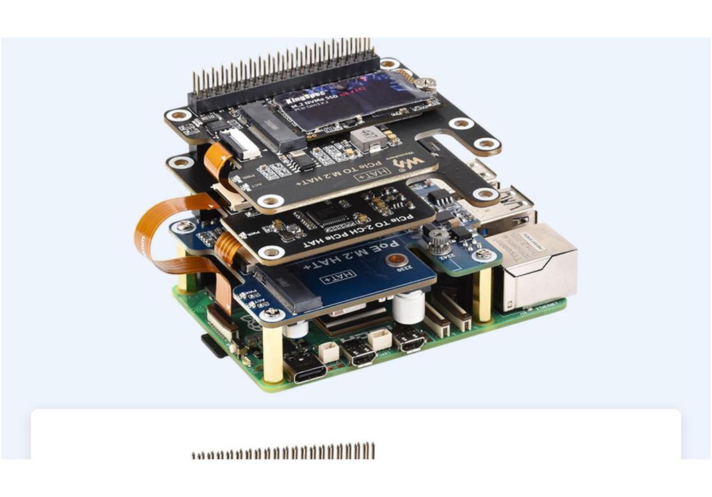 Raspberry Pi 5 Dual PCIe Expansion Board: Stackable 1-to-2 PCIe Interfaces with Multiple HAT Module Support
