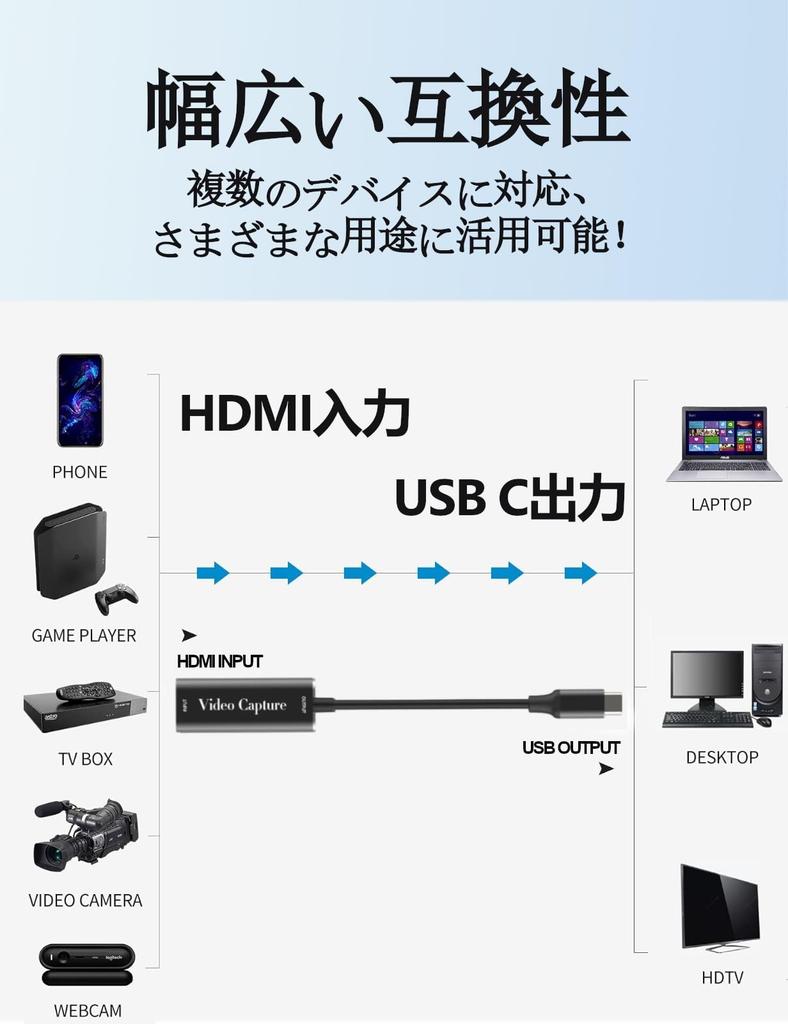 JastBang USB-C HDMI Capture Card with UVC Support, Compact and Lightweight, No Power Required, 4K Pass-Through & HD1080P Recording, HDMI Converter Ada