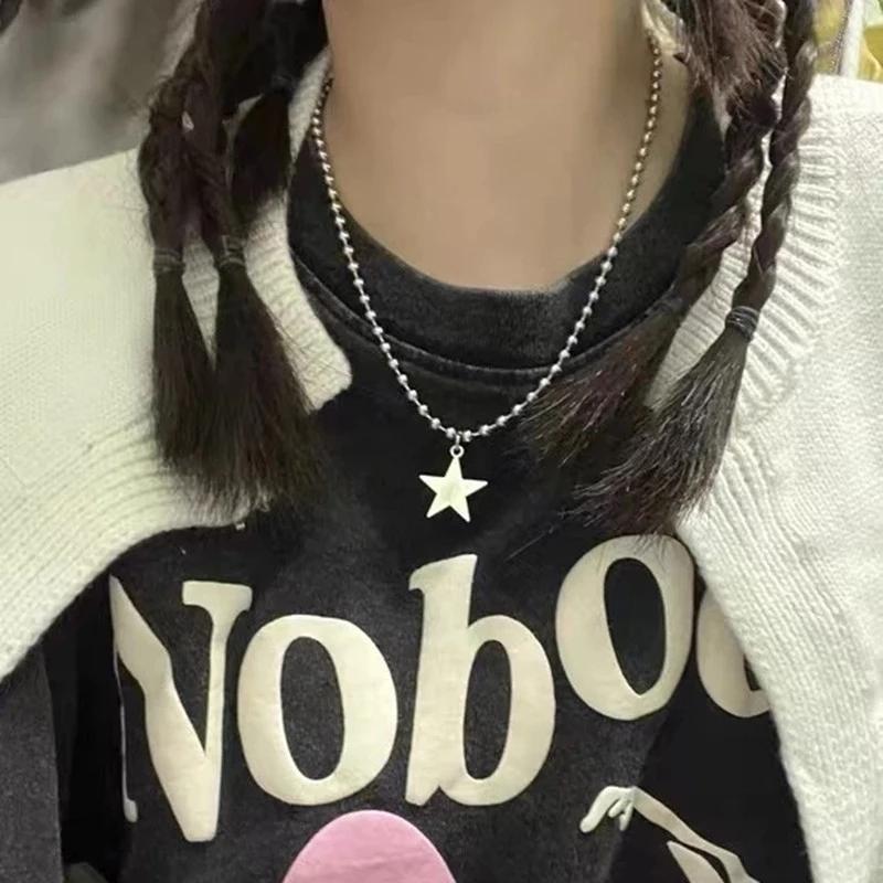 Kpop Goth Silver Color Star Pendant Chain Necklace For Women Men Egirl Y2K Cool EMO Punk Aesthetic Grunge Jewelry Gifts