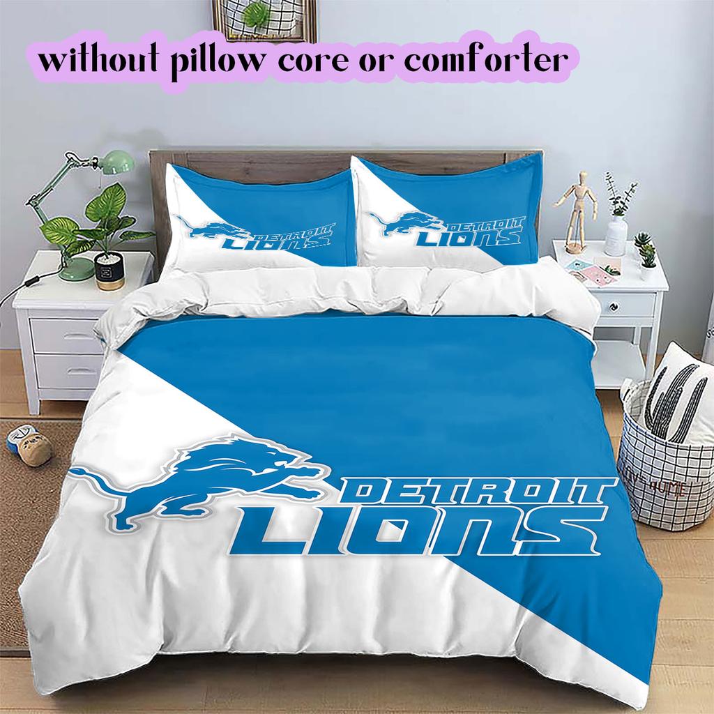 Detroit Lions Pattern Bedding,Quilt Set Quilt Cover Pillowcase Home Birthday Gift (1*duvet cover+2*pillowcase,without core)