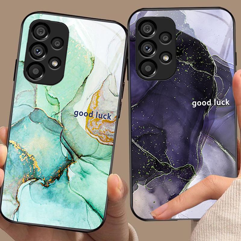 Musterfarbe Marmor für Samsung Galaxy S 8 9 10 20 Plus 21 FE 22 23 24 Ultra S7 Edge Schwarz Gehärtetes Glas Handyhülle Hartschale