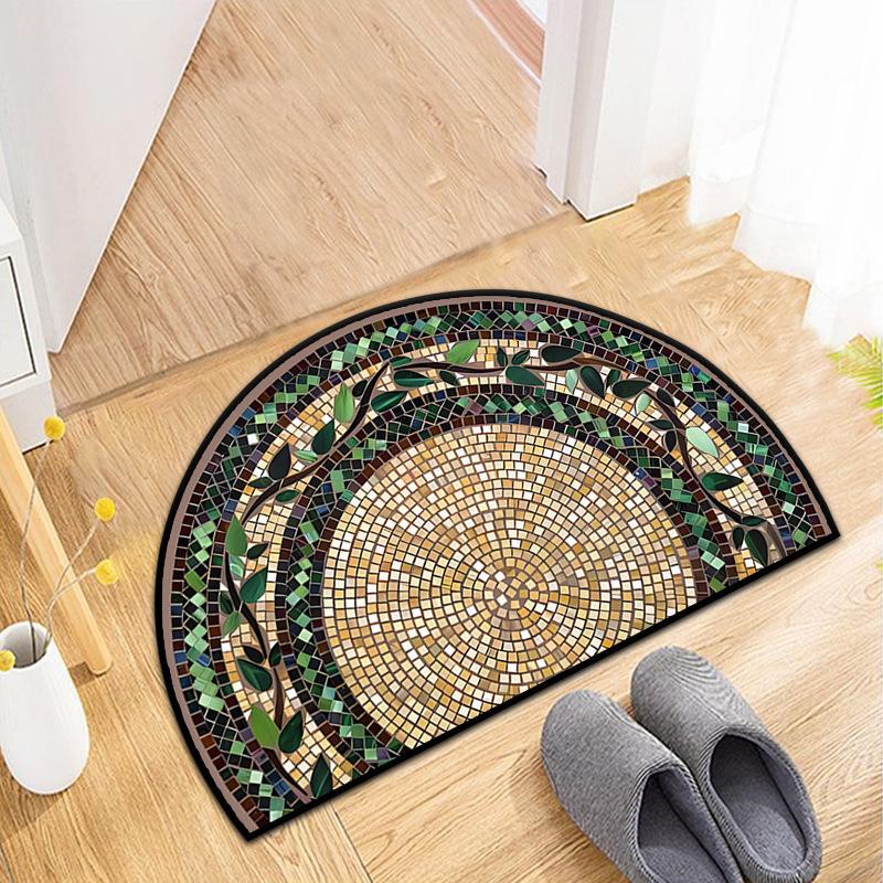 Floral Mosaic Doormat - Vintage Semi-Circular Rubber Backing, Indoor/Outdoor Rug, Durable Comfortable Floor Mat for Home Decor