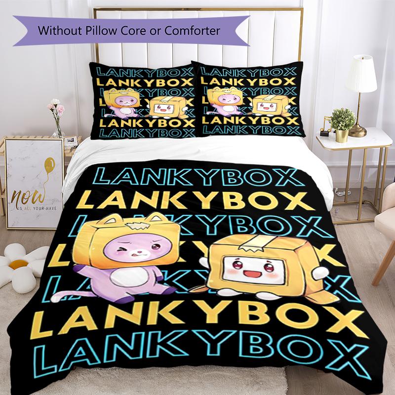 3pcs Lankybox Foxy and Rocky1 Pattern Bedding Set Duvet Cover Set Includes Duvet Cover &pillowcases, Perfect All Season Bedroom Decoration & Gift
