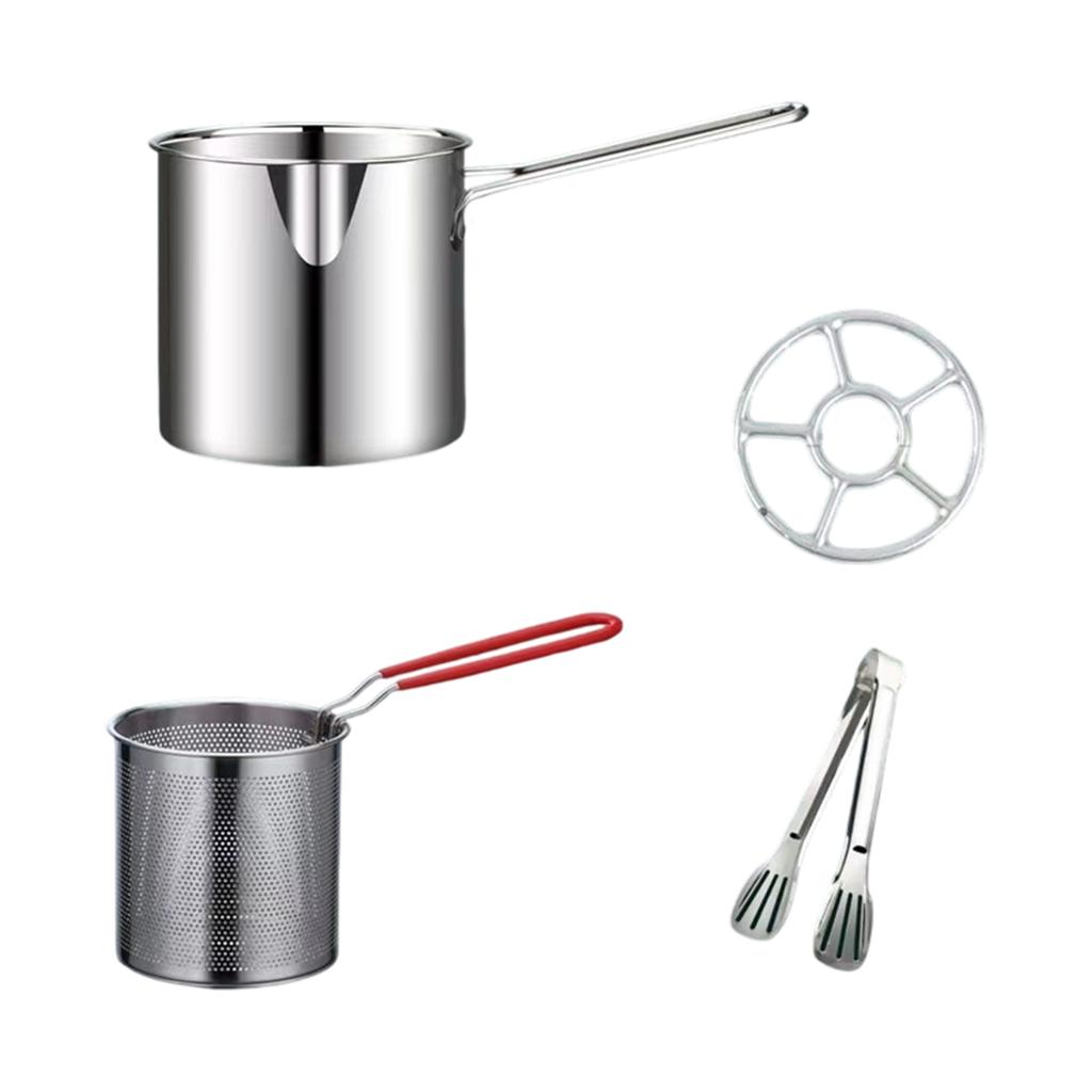 Edelstahl Frittiertopf mit Sieb - Kleine Öl-Bratpfanne für die Heimküche, Frittierkorb-Topf für Snacks, Spieße, Gemüse