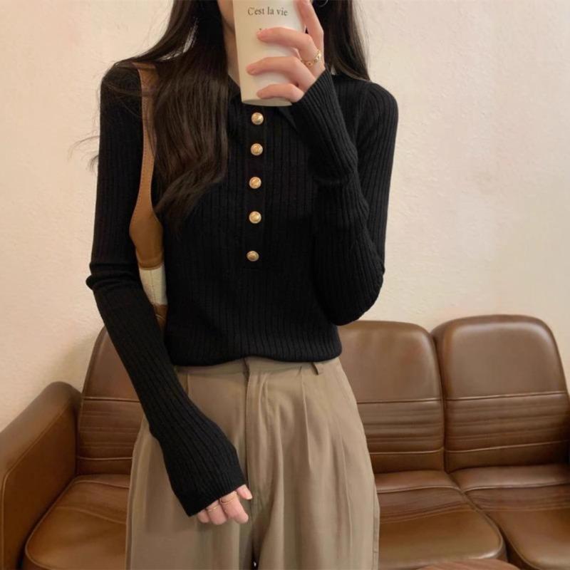 New spring and autumn collar knitted sweater chic bottoming shirt women's autumn and winter high-end sweater