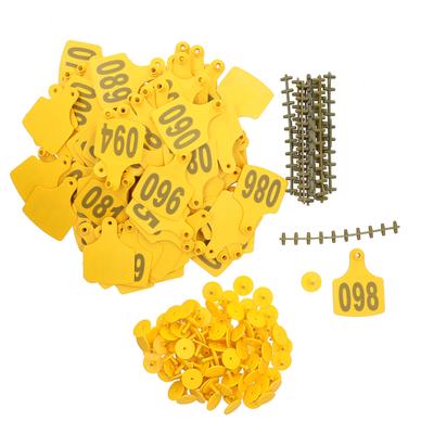 100 ks Značky na uši pro krávy s čísly Potřeby pro identifikační karty hospodářských zvířat Žlutá