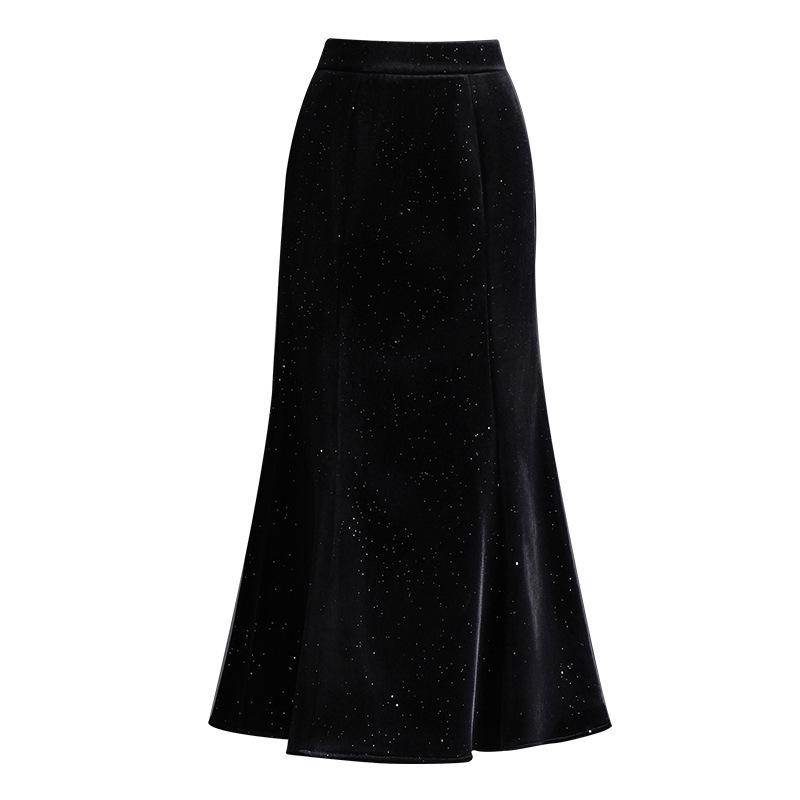 Sequined Velvet Fishtail Midi Skirt - 2026 Spring Fashion