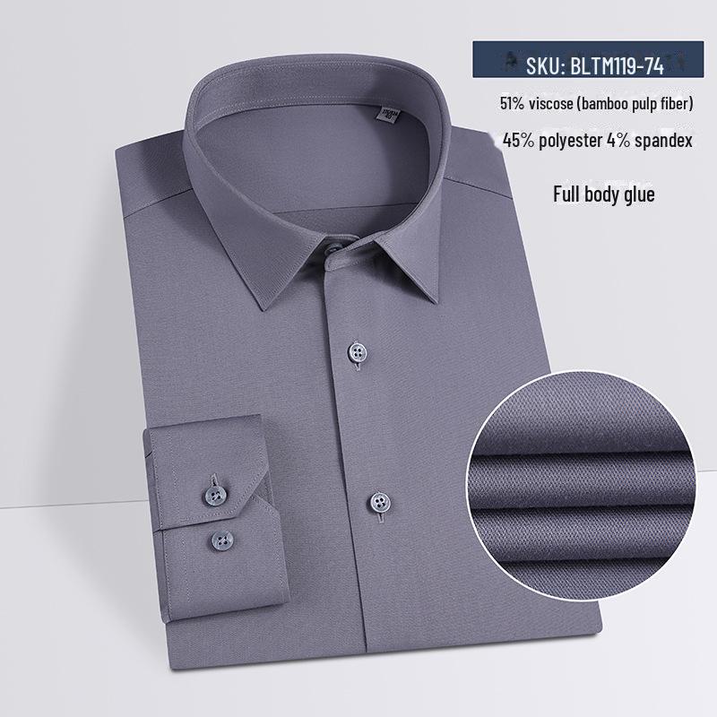 Men's Plus Size Long-Sleeve Bamboo Fiber Shirt - Breathable & Draped for Spring and Autumn