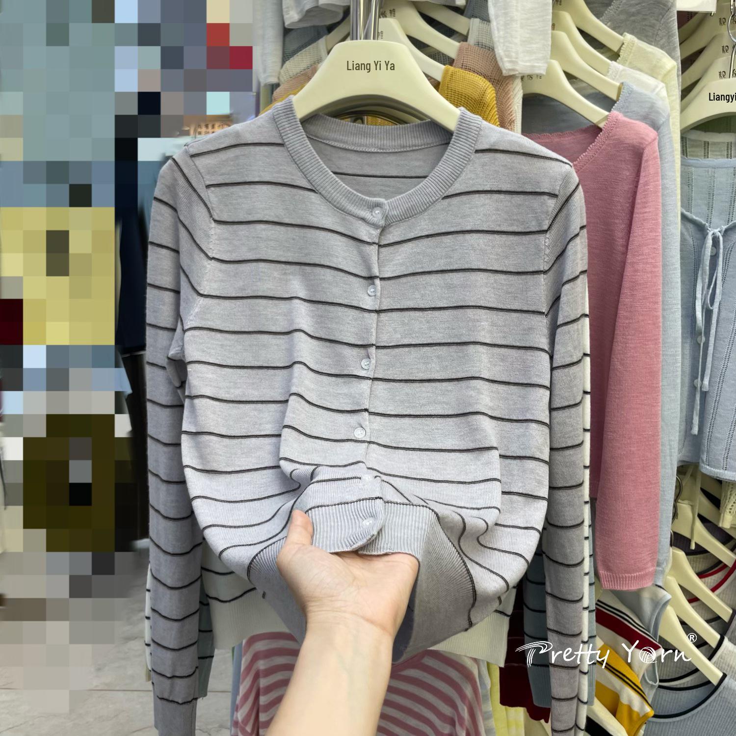 

2025 Early Autumn Women s Color Block Striped Knitted Cardigan - High-End Wool Fashion Top One Size