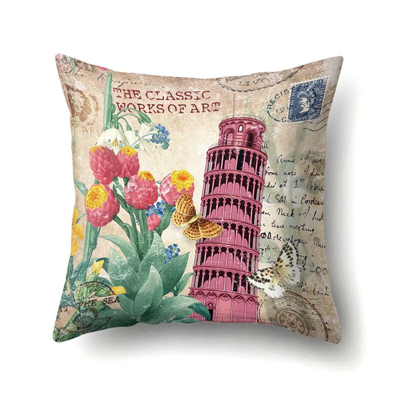 Polyester Pillowcase Automobile Decoration Retro Print Pillowcase Waist Cushion Cover Tower Bedside Cushion Cover