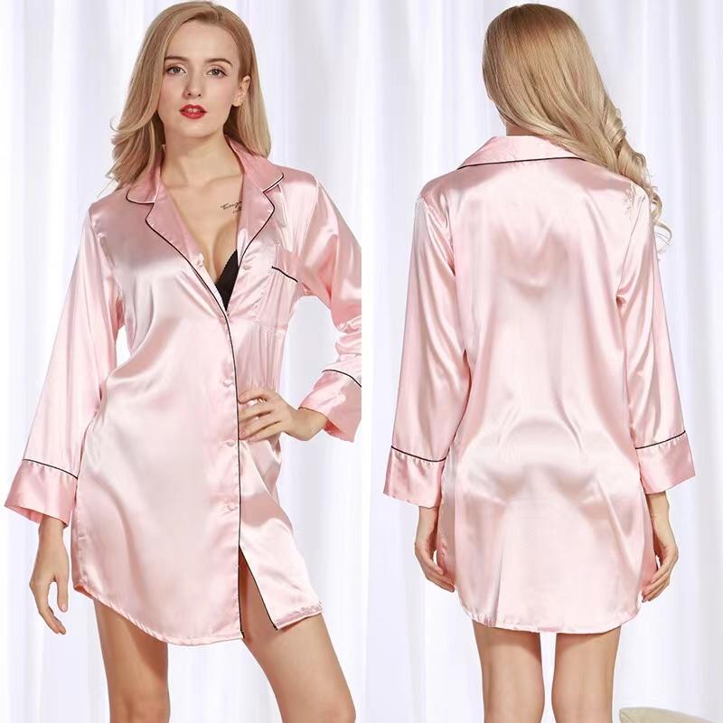 

Пижамы с длинным рукавом ночная рубашка атласная пижама на пуговицах спереди топ для женщин XL