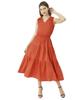 Moomaya Solid Cotton Sleeveless Dress, V-Neck Smocked Waist Tiered Midi