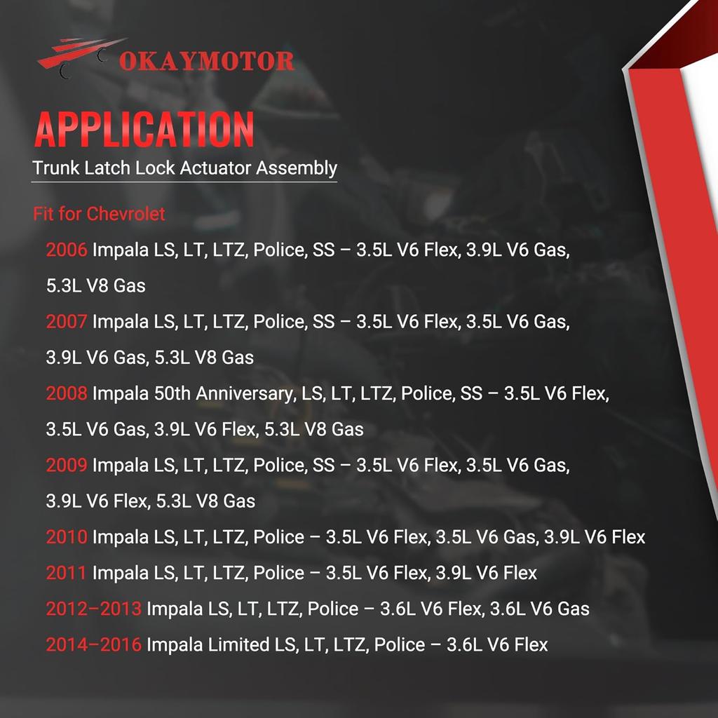 20815645 Trunk Latch Lock Actuator Assembly for 2006-2013 Chevrolet Impala Cadillac DTS 2005-2011 Buick Lacrosse Lucerne Pontiac Grand Prix G6 3.5L